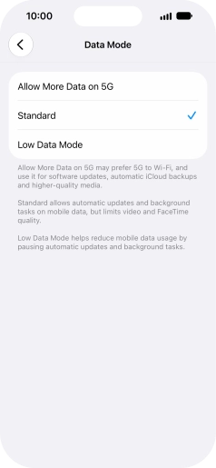 Press the required setting.