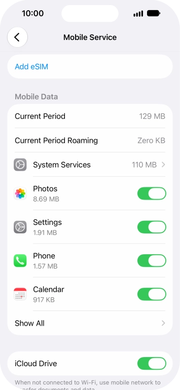 Press the indicators next to the required applications to turn the function on or off. Press the indicators next to the required applications to turn the function on or off.