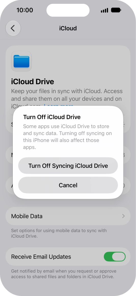 If you turn off the function, press Turn Off Syncing iCloud Drive.