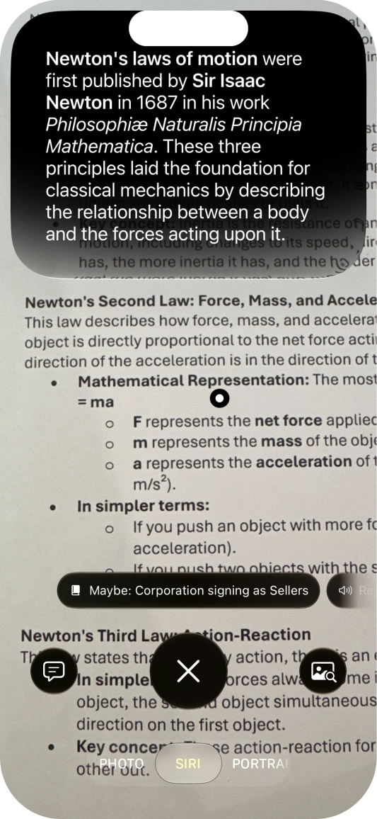 To use visual intelligence on a text, take a picture of the text, press the required setting and follow the instructions on the screen to use the function. To use visual intelligence on a text, take a picture of the text, press the required setting and follow the instructions on the screen to use the function.