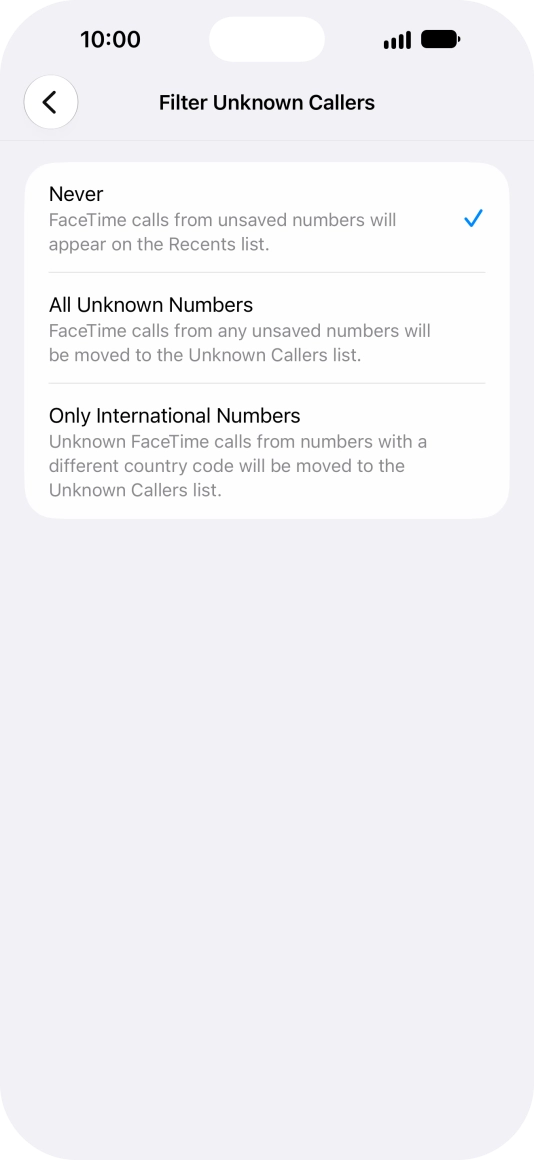 Press the required setting to turn the function on or off.