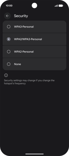 Press WPA3-Personal to password protect your Wi-Fi hotspot.
