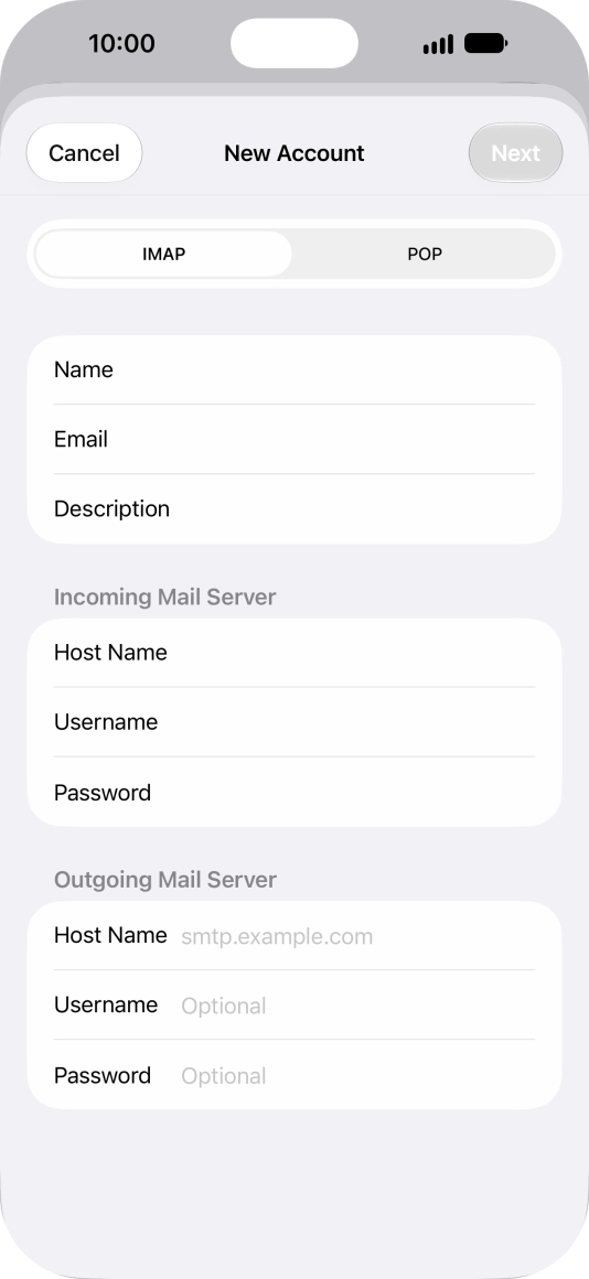 Press Host Name and key in the name of your email provider's outgoing server.