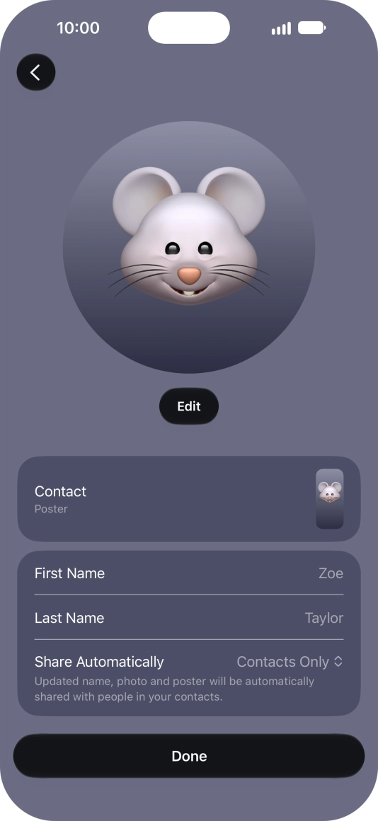 Press the name fields and follow the instructions on the screen to edit your name on the Contact Poster.