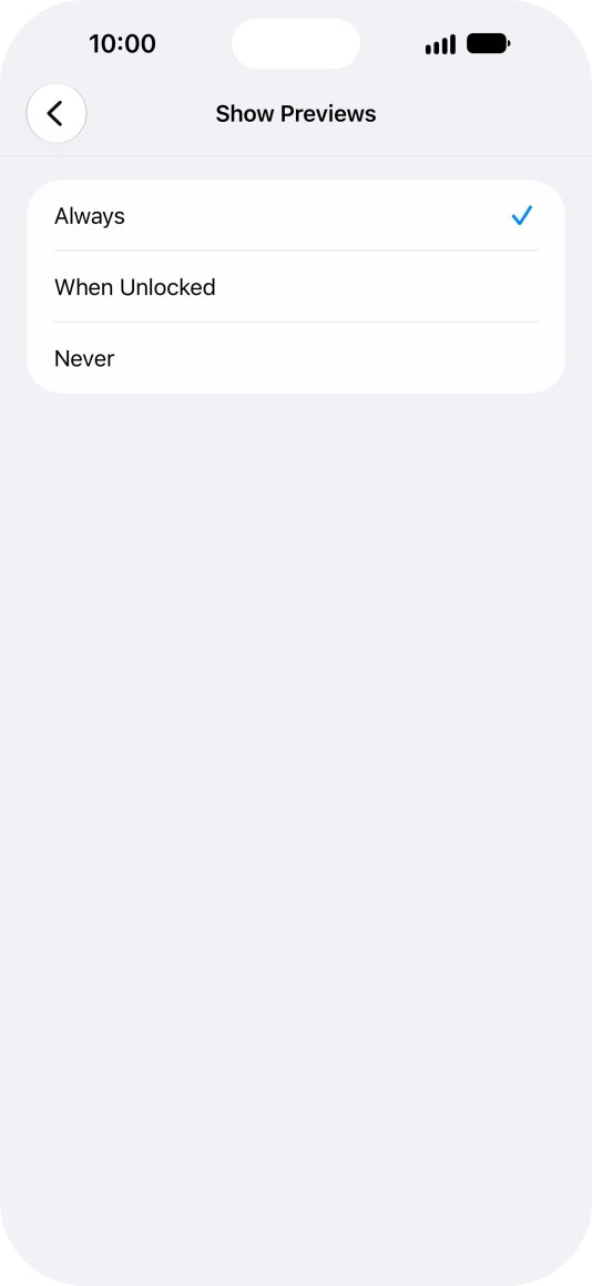 To select notification preview on the lock screen, press Always.