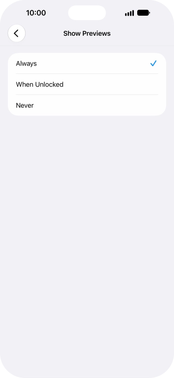 To select notification preview on the lock screen, press Always.