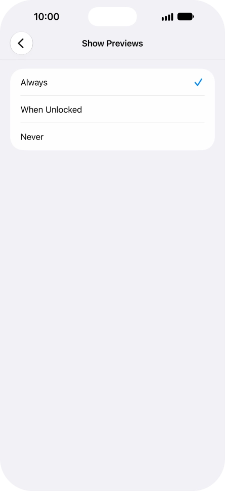 To select notification preview on the lock screen, press Always.