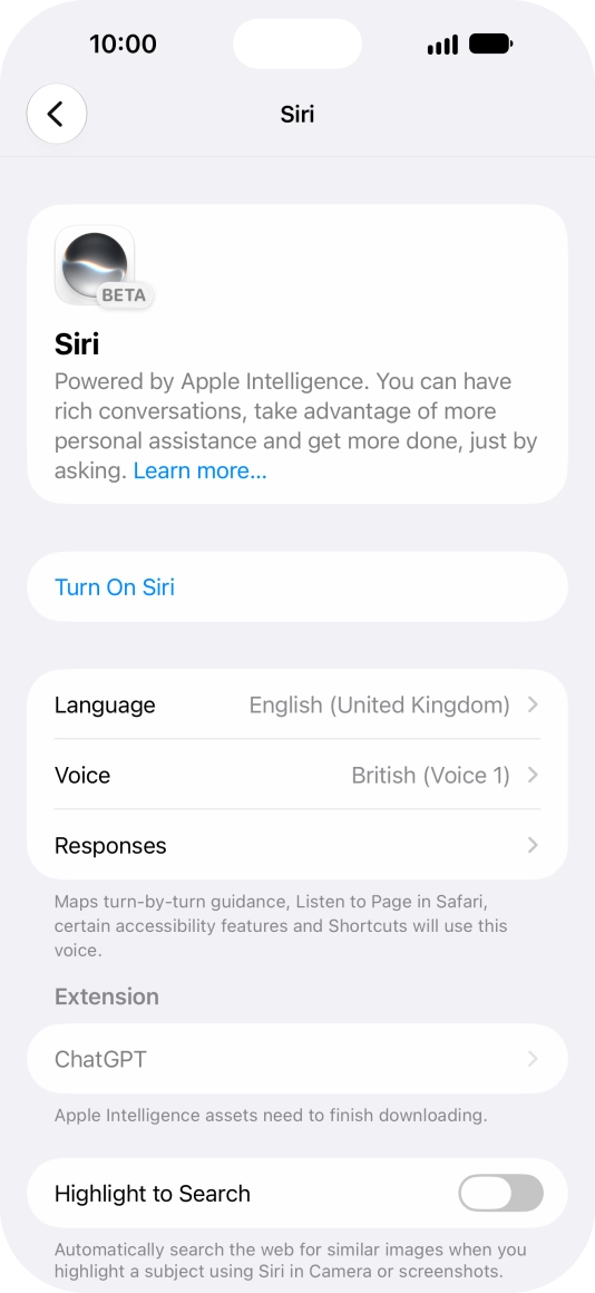 If it's the first time you use Siri AI, press Turn On Siri.