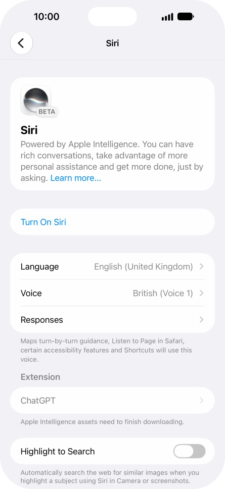 If it's the first time you use Siri AI, press Turn On Siri.