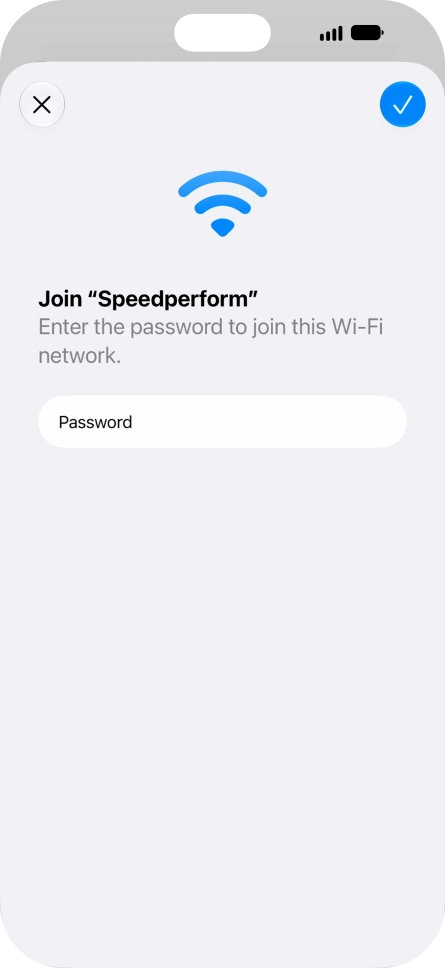 Key in the password for the Wi-Fi network and press the confirm icon.