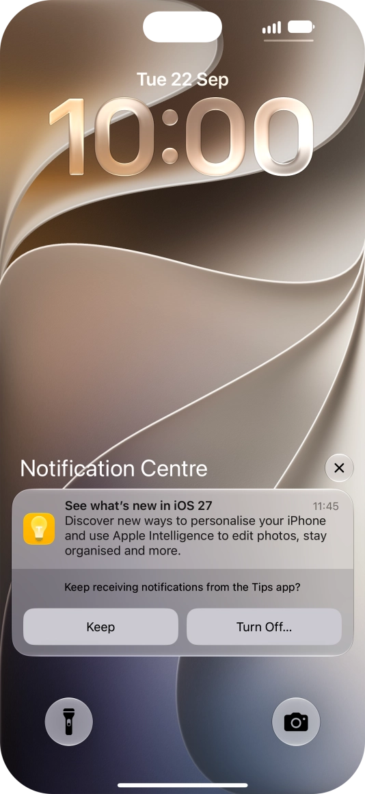 Press the required notification and follow the instructions on the screen to use the selected function.