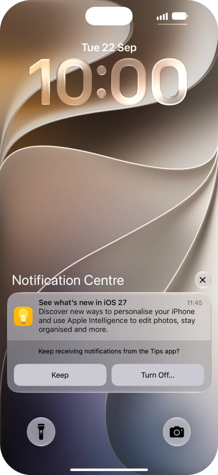 Press the required notification and follow the instructions on the screen to use the selected function.