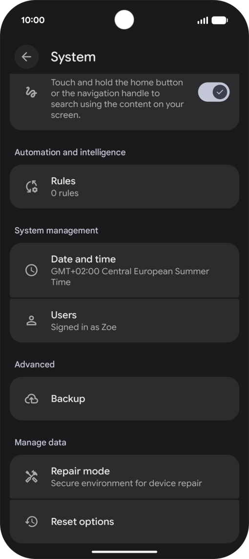 Press Reset options.