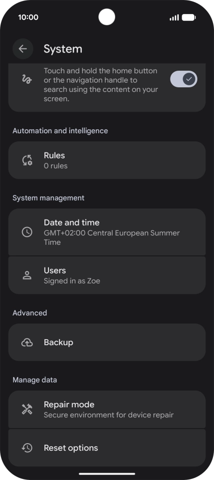 Press Reset options.
