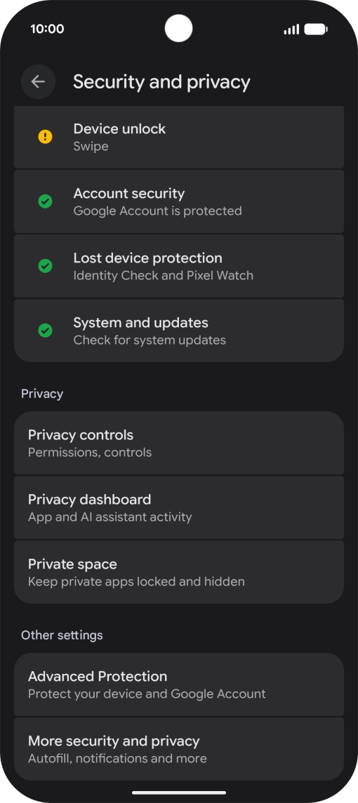 Press Lost device protection.