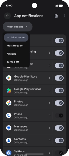 Press the required setting.