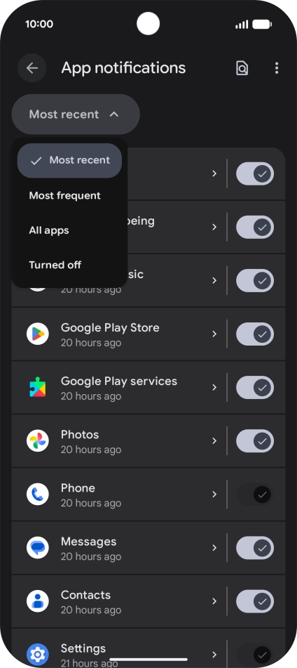 Press the required setting.