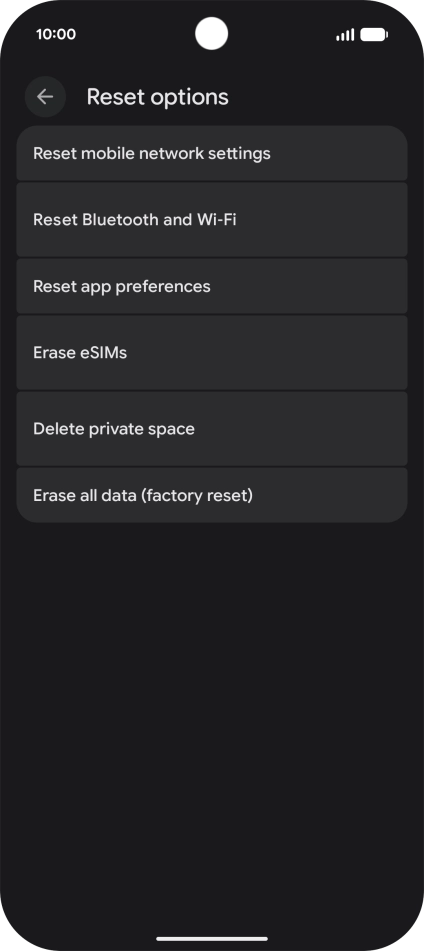 Press Erase all data (factory reset).