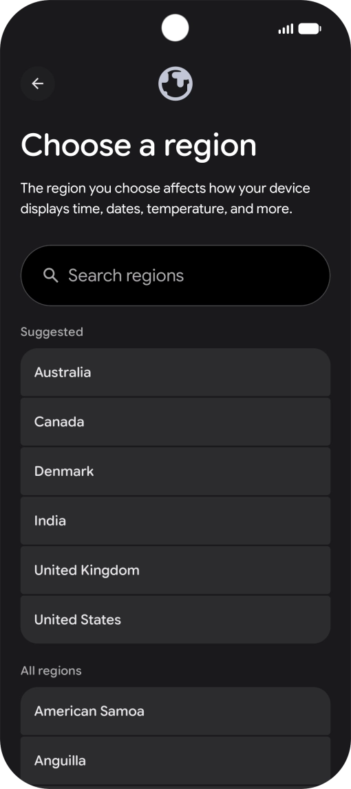 Press the required country or area.