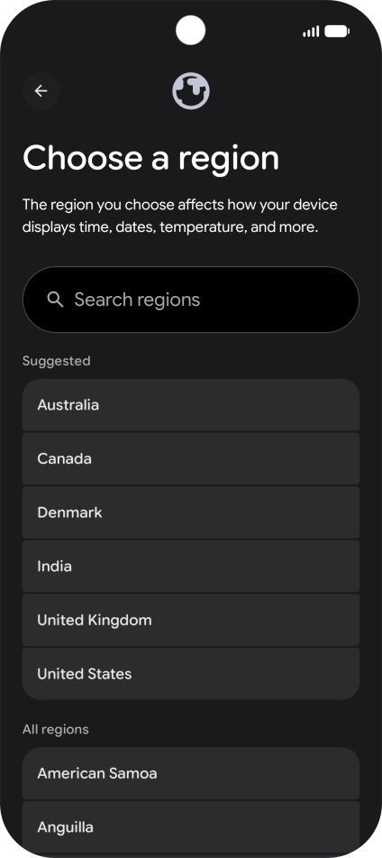 Press the required country or area.