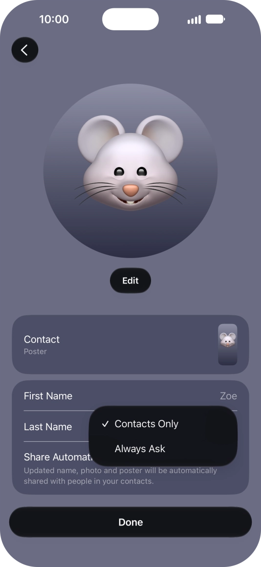 Press the required setting.