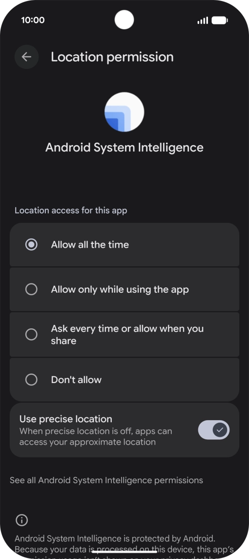 Press the required setting.