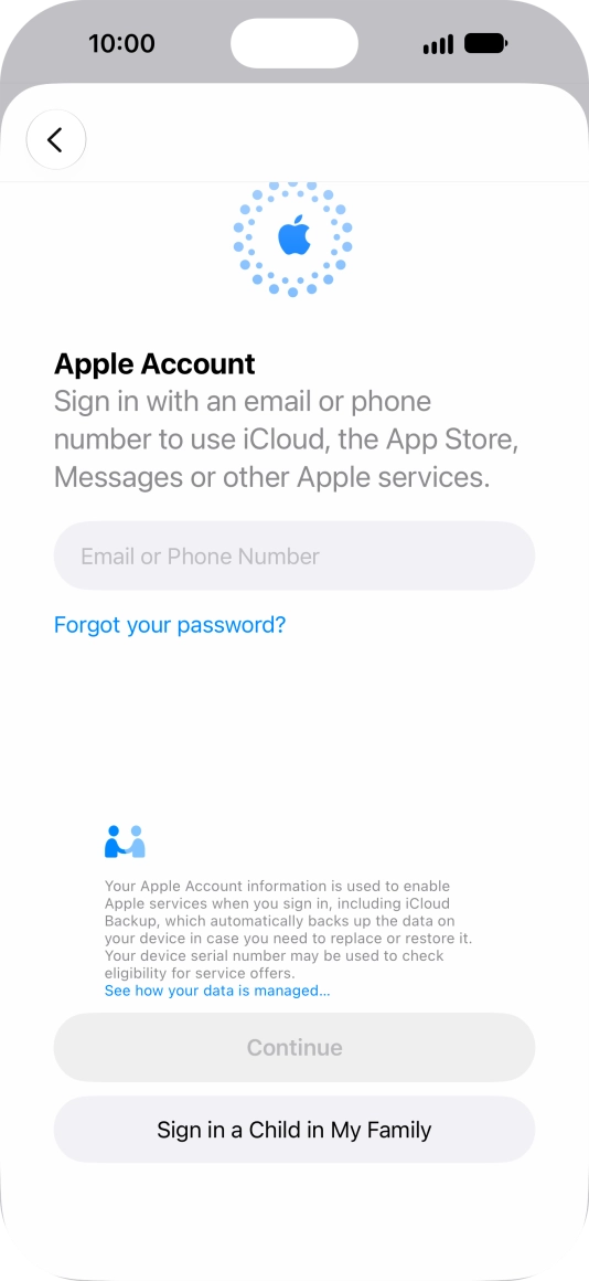 Press Email or Phone Number and key in the username for your Apple Account.