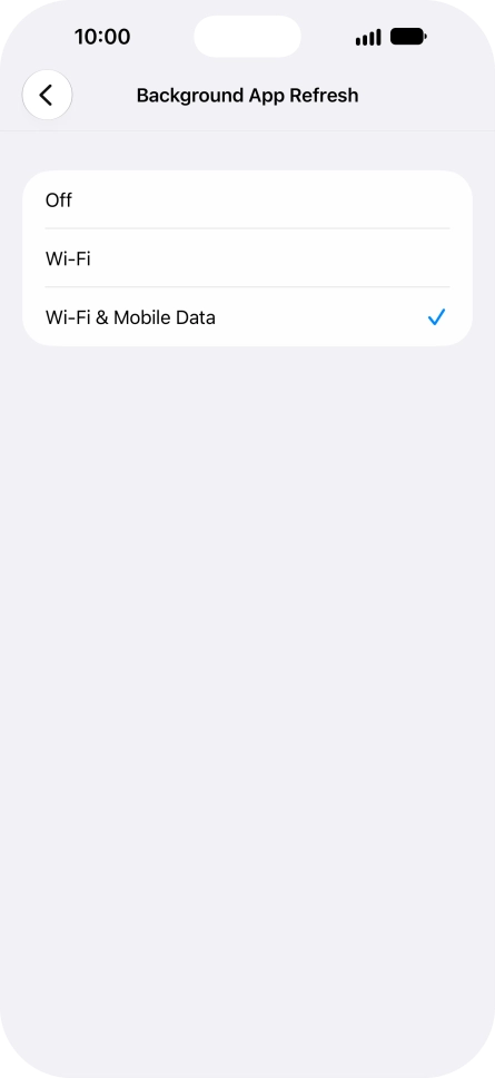 To turn off background refresh of apps, press Off.