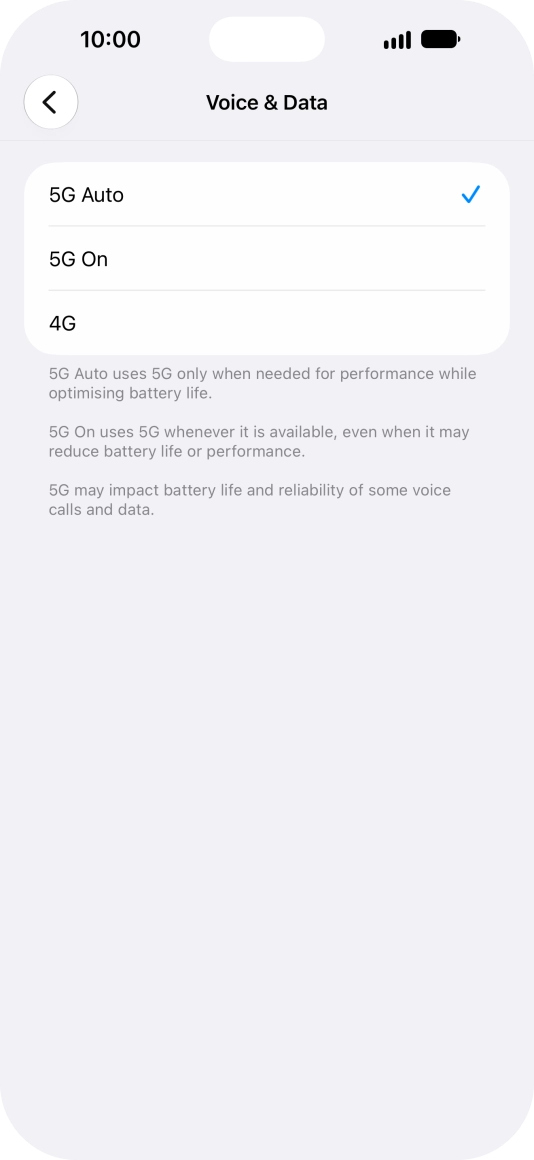 To turn on automatic switch between 5G and 4G, press 5G Auto.