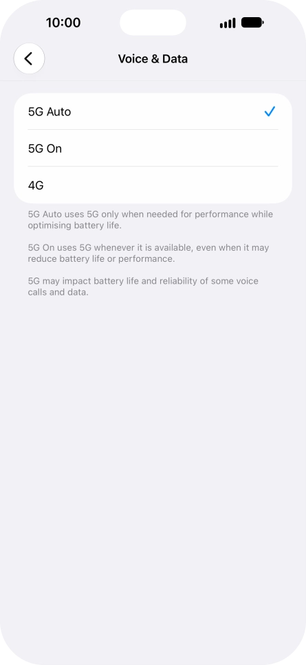 To turn on automatic switch between 5G and 4G, press 5G Auto.
