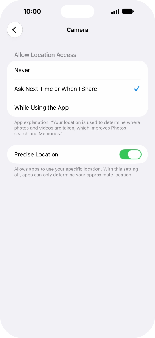 Press the required setting to turn the function on or off.