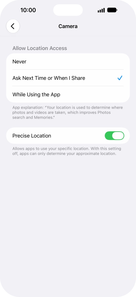 Press the required setting to turn the function on or off.