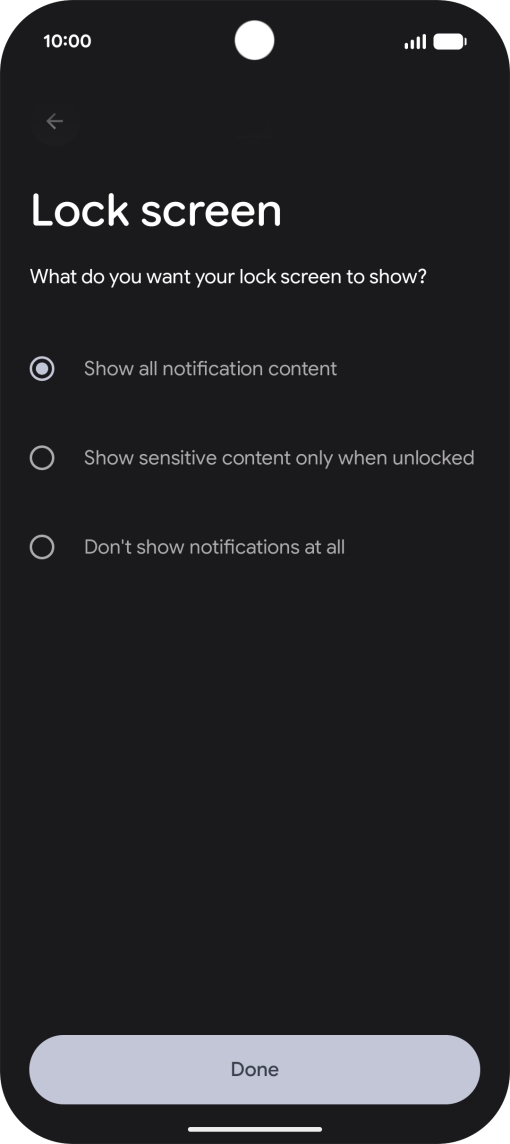 Press the required setting.