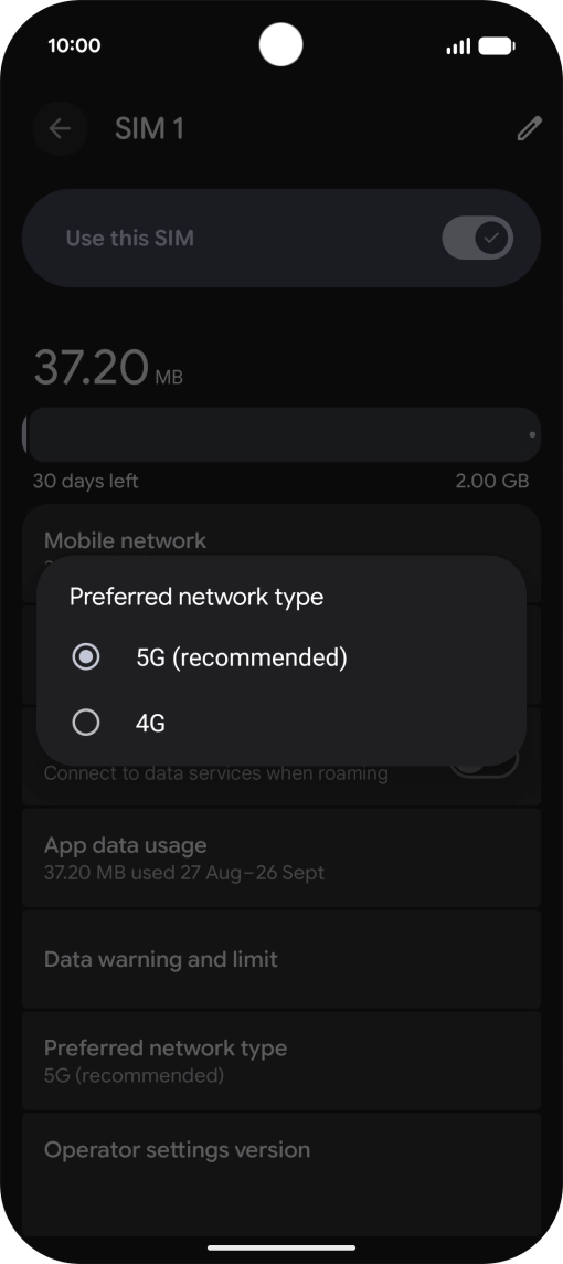 Press the required network mode.
