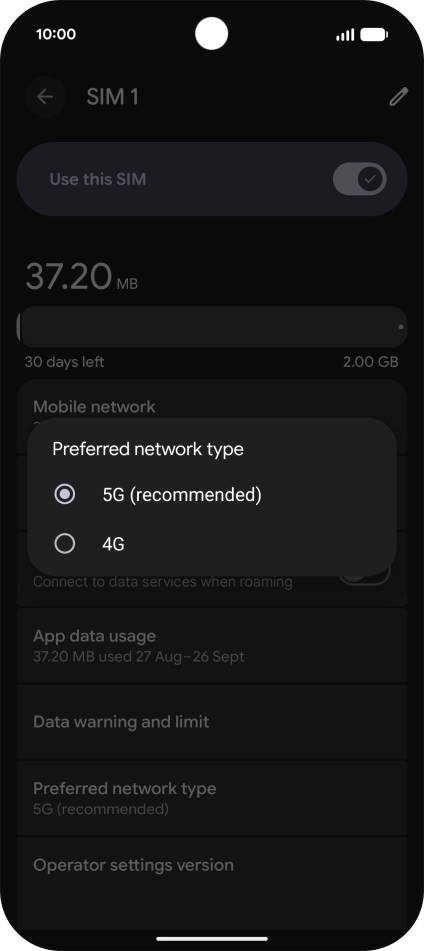 Press the required network mode.