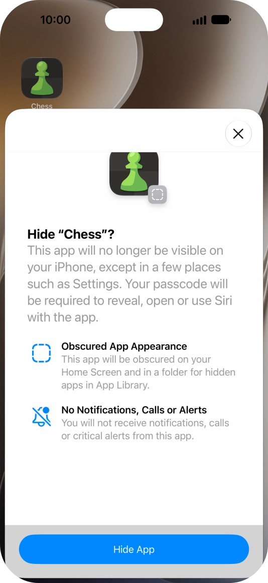 Press Hide App.