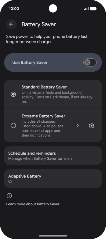 Press the required setting.