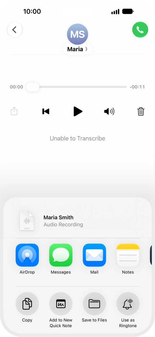 Press the required setting and follow the instructions on the screen to share or save the message.