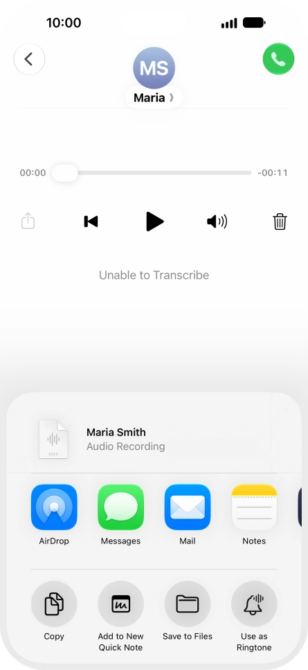 Press the required setting and follow the instructions on the screen to share or save the message.