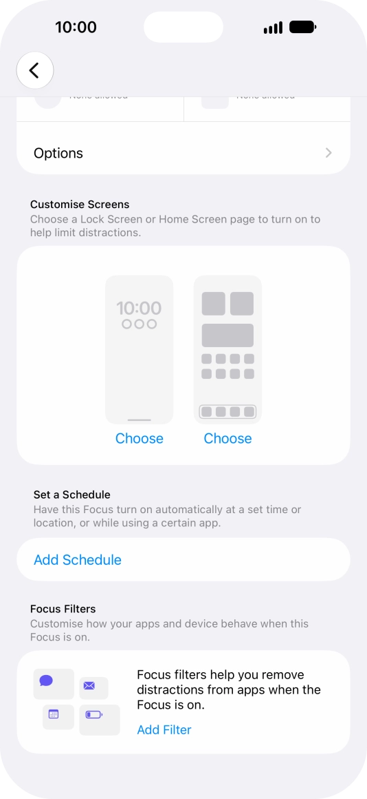 Press Add Schedule and follow the instructions on the screen to select settings for automatic activation of Do Not Disturb.