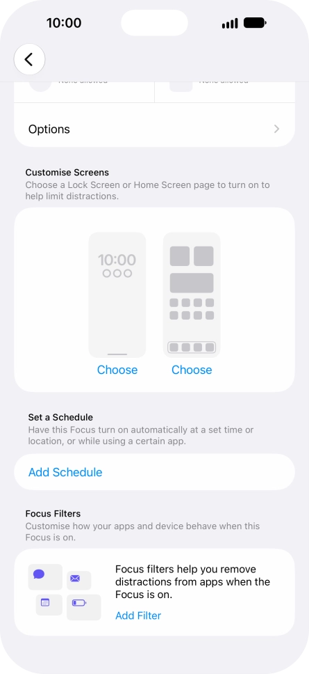 Press Add Schedule and follow the instructions on the screen to select settings for automatic activation of Do Not Disturb.