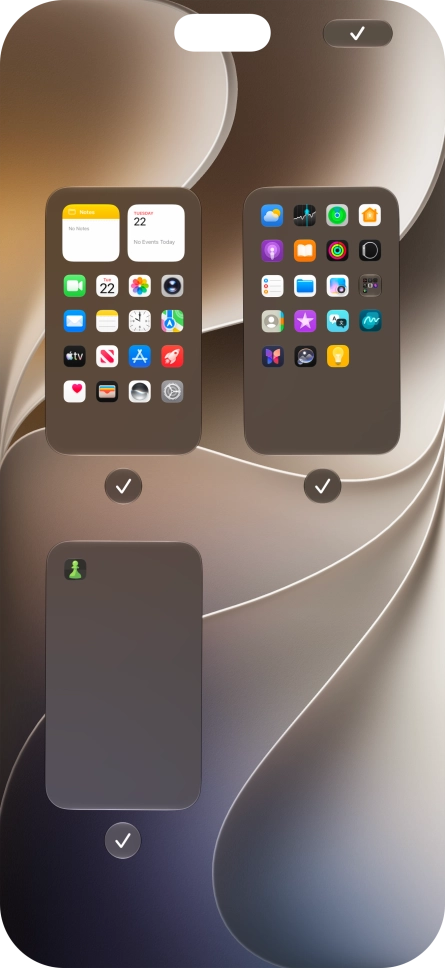 Press the fields below the required home screen pages to select or deselect them.