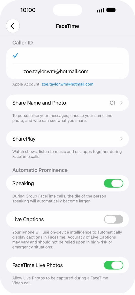 Press the required setting below 