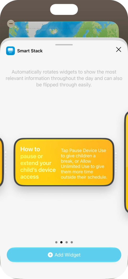 Slide your finger right or left on the screen to select the required widget size.