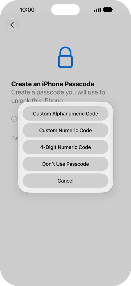 Follow the instructions on the screen to turn on use of phone lock code or press Don't Use Passcode.