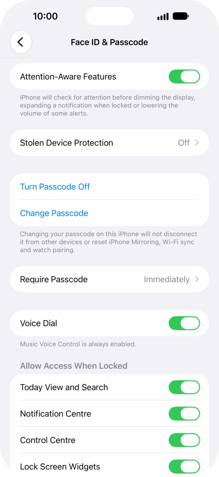 Press Turn Passcode Off and key in the phone lock code.