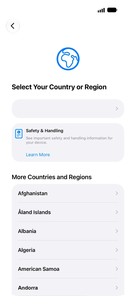 Press the required country or area.