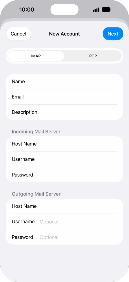 Press Username and key in the username for your email account.
