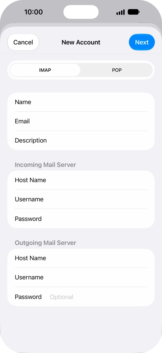 Press Password and key in the password for your email account.