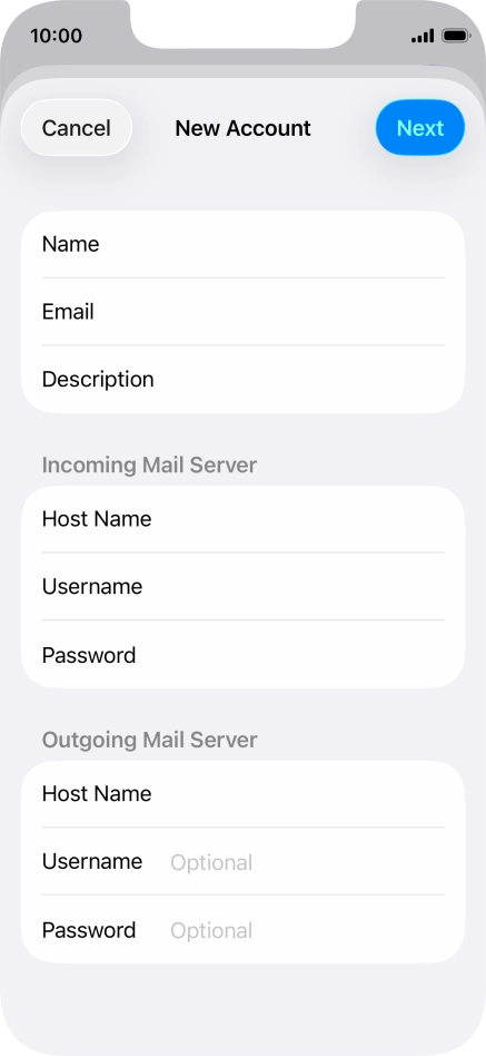 Press Username and key in the username for your email account.